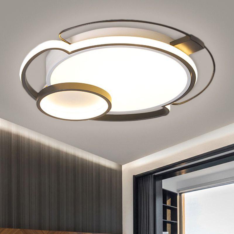 Black Round Flush Light Fixture Contemporary LED Metallic Flush Mount Lamp for Bedroom