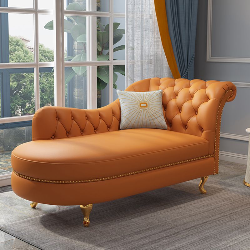 Traditional Style Rolled Arms Chaise Living Room Faux Leather Chaise