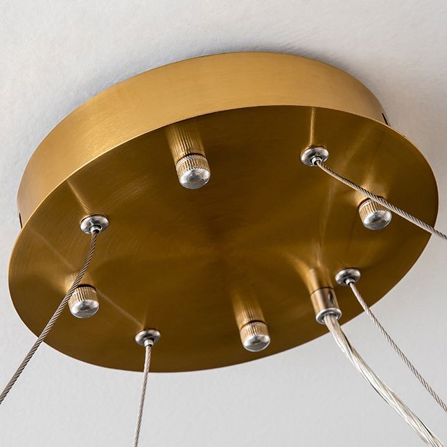 Modern Round Chandelier Glass Crystal Pendant Ceiling Lights with Adjustable Hanging Cord for Living Room