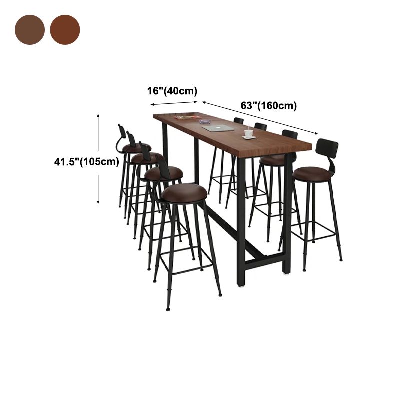Brown Modern Bar Table Solid Wood Bar Table with Metal Base for Coffee Shop, Only Table