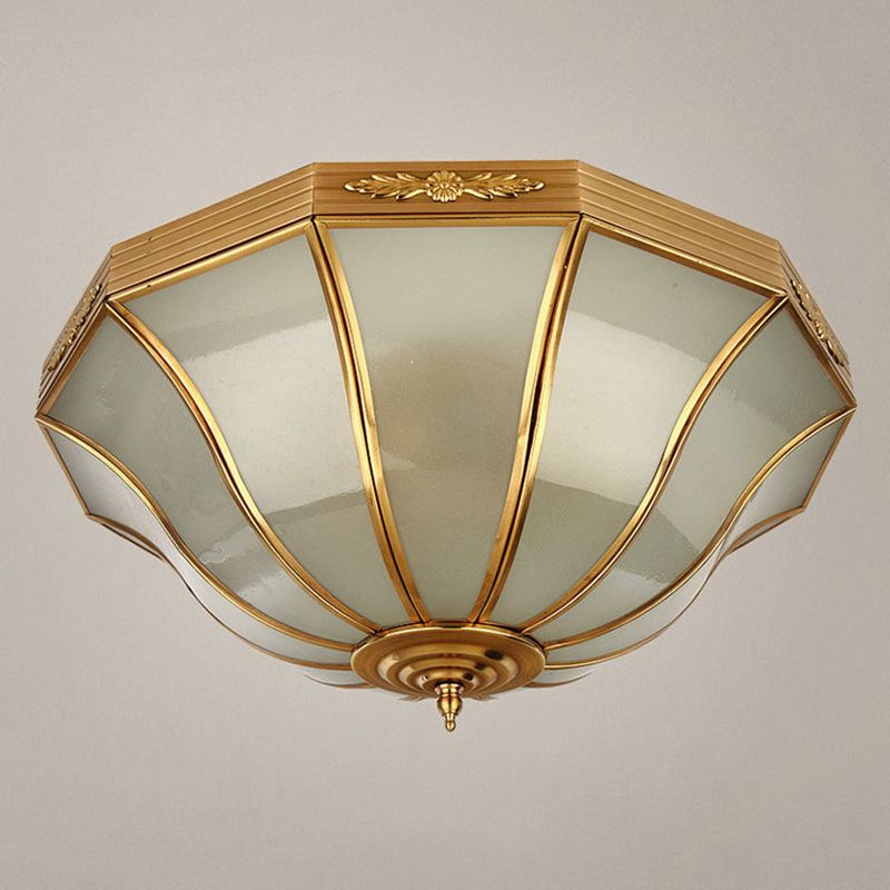 Traditional-Style Shaded Flush Mount Light Fixture Glass Flush Ceiling Light in Brass