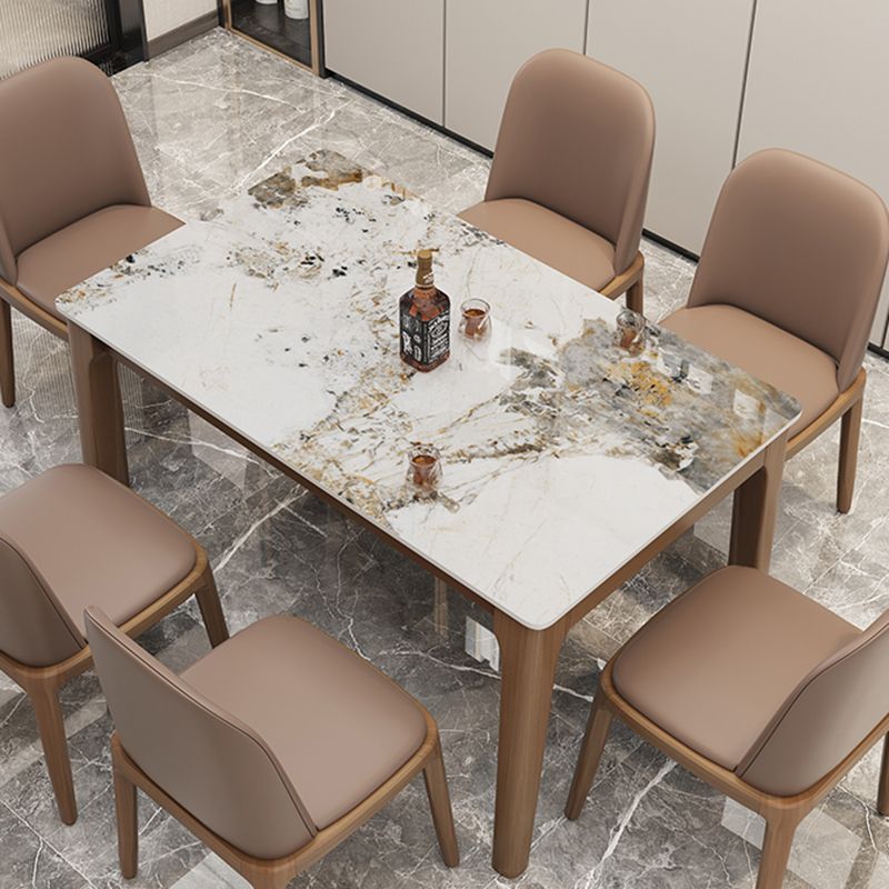 Mid-Century Modern Dining Table Stone Dining Table with Solid Wood Base