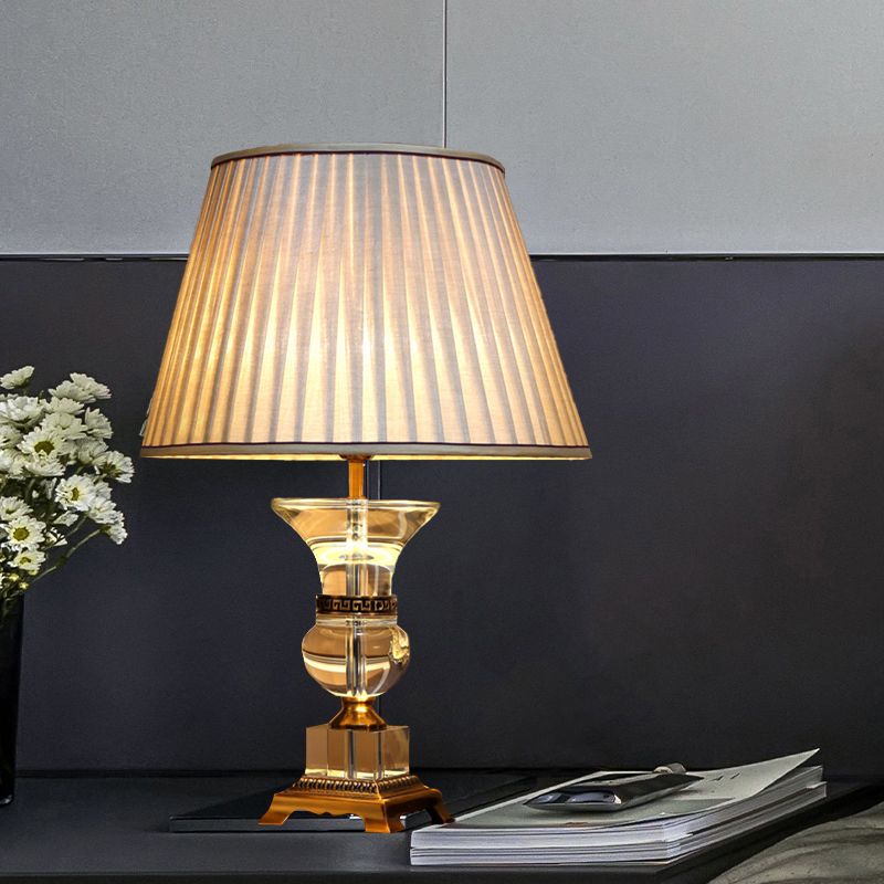Lampe de bureau incurvée contemporaine, lampe de table de nuit à 1 tête en cristal taillé à la main en beige