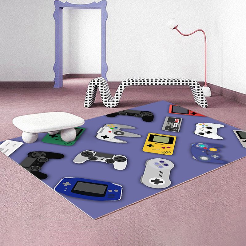 Casual Gamepad Print Carpet Polyester Area Rug Stain Resistant Rug for Living Room
