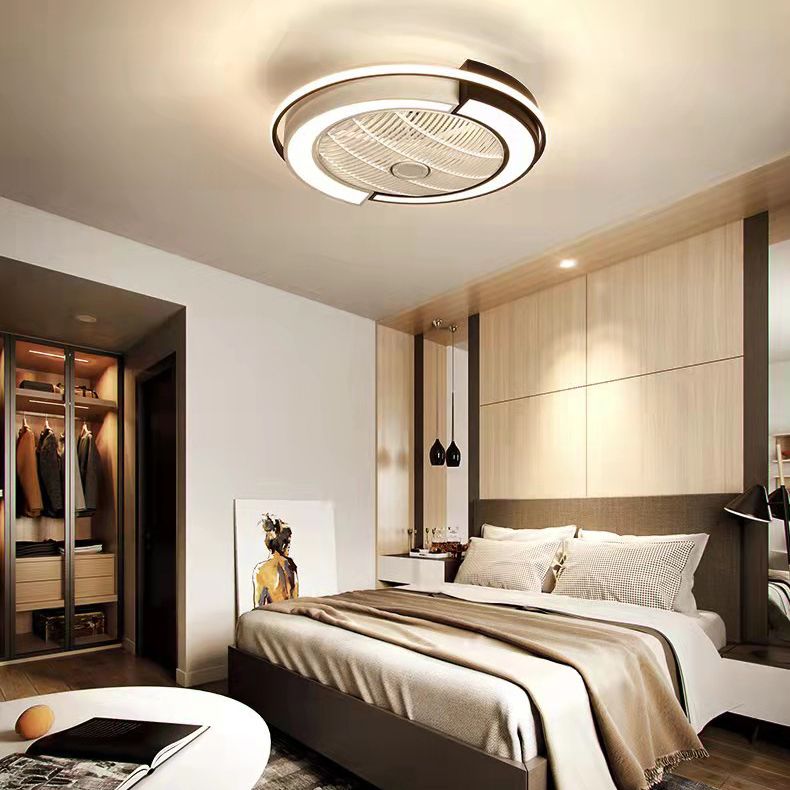 Spleißen trommelförmige LED -Deckenventilator Leuchte Nordische Metall Schlafzimmer Halbflush Mount Leuchte