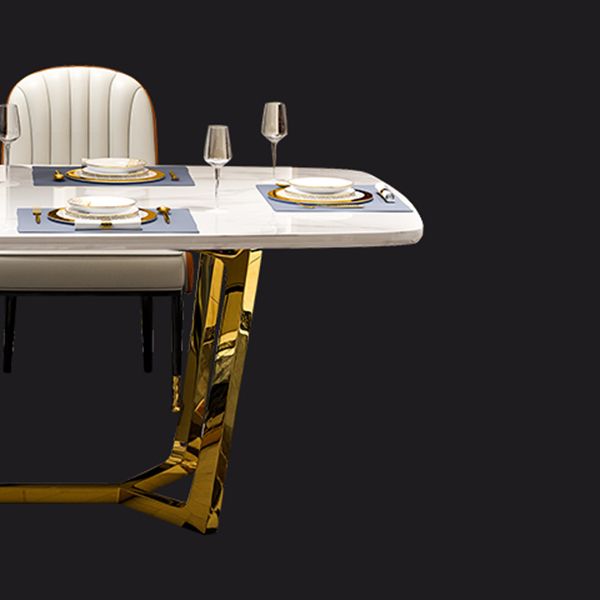 Metal Traditional Luxury Rectangle Indoor Table Sintered Stone Table with Trestle Base