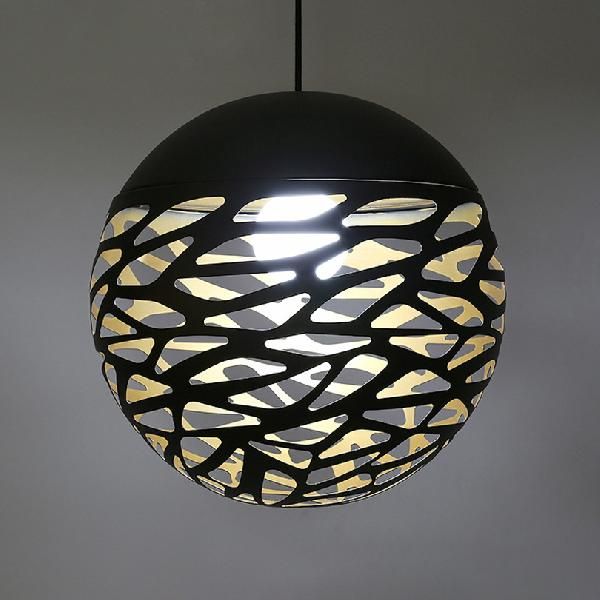 8"/12" W Stenciled Metal Shade Pendant Light Contemporary 1 Light Dining Room Hanging Light in Black/White