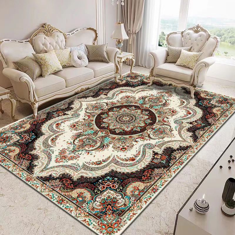 Glam Floral Printed Area Rug Mid-Century Polyester Rug Non-Slip Backing Carpet for Home Decoration