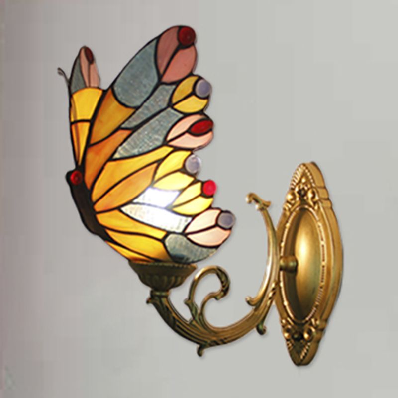 Tiffany Creative Wall Light Butterfly 1 Light Stained Glass Sconce Light for Kid Bedroom