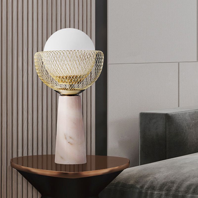 Bol wit glazen tafel licht minimalistisch 1-head gouden nachtlampje met gaasontwerp