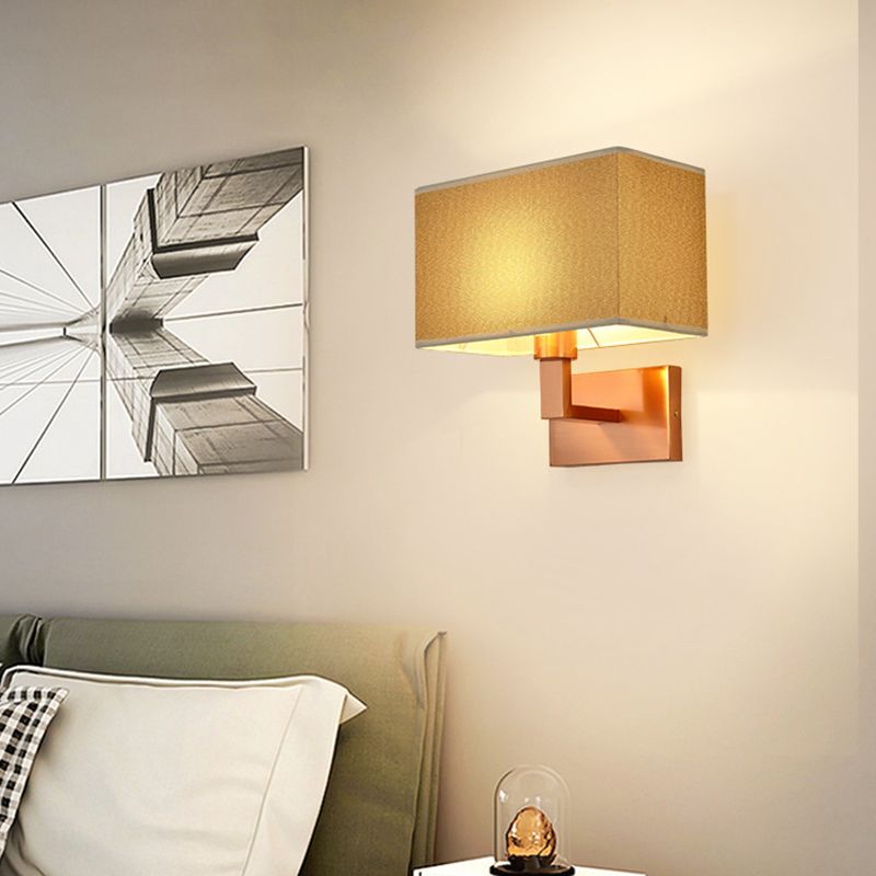Rectangle Fabric Shade Wall Sconce in Pink Iron Wall Lighting Fixture