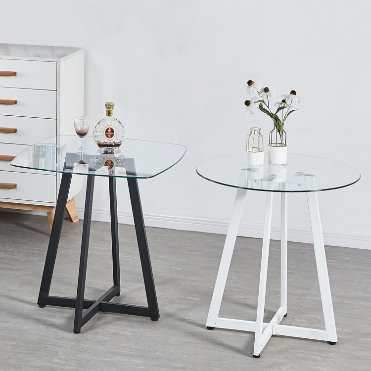 Simplicité style rond table à manger piédestal meubles de maison en verre transparent