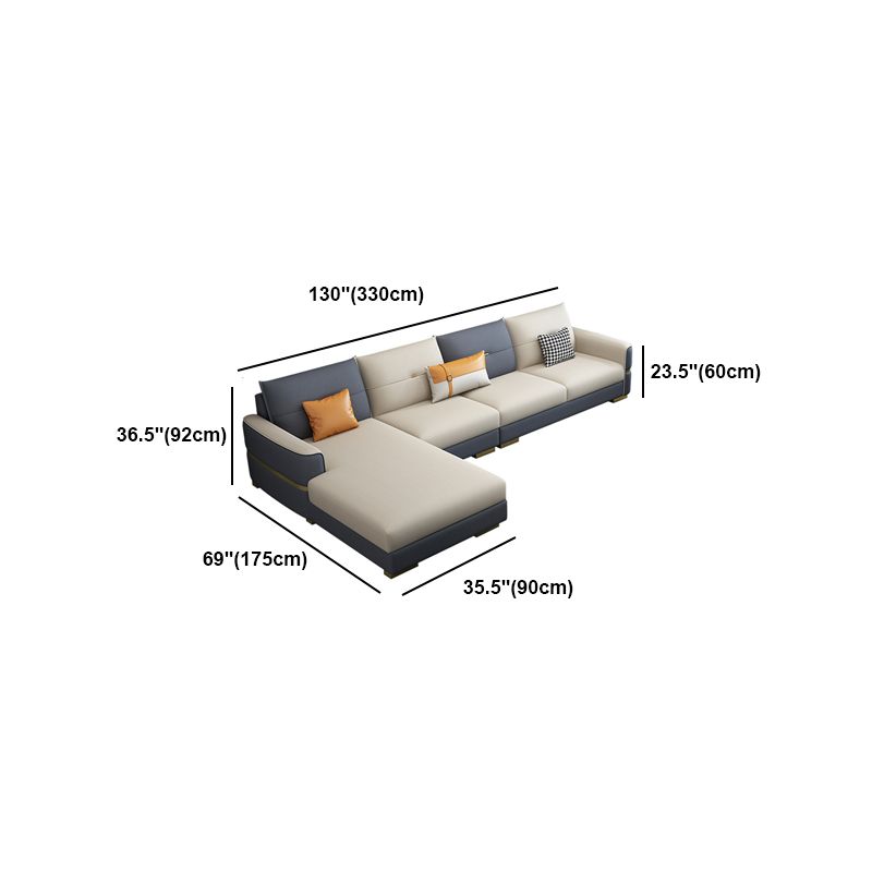 Faux Leather Square Arm Sofa Glam Grey and Beige Sofa Chaise