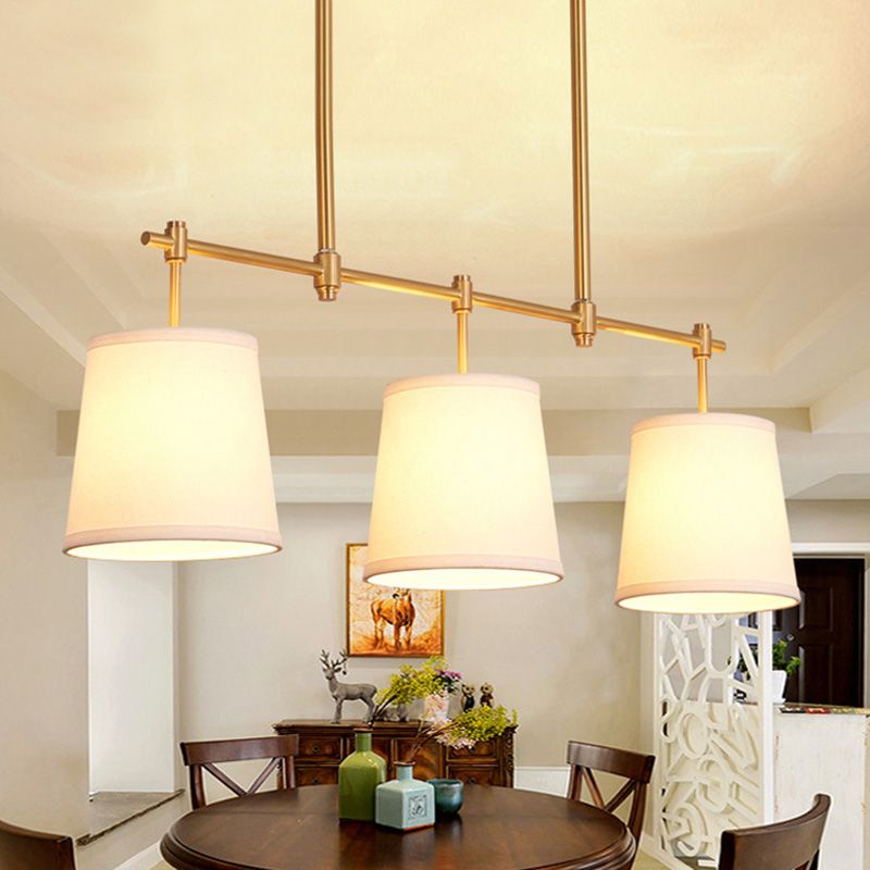 Fabric Empire Shade Suspension Lighting Modern 3 Bulbs Gold Island Chandelier Light