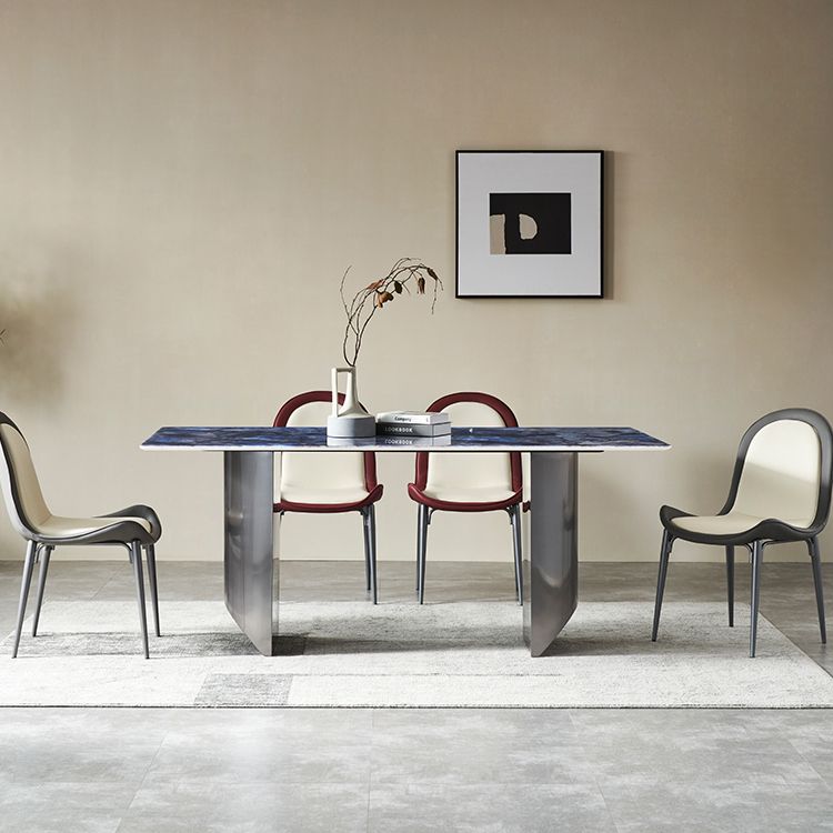Simplicity Style Rectangle Stone Fixed Dinner Table with Double Pedestal