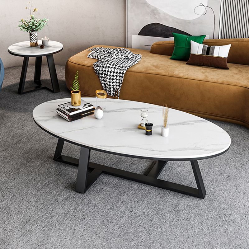 Cross Legs Coffee Table Round/Oval Cocktail Table with Gold/Black Legs