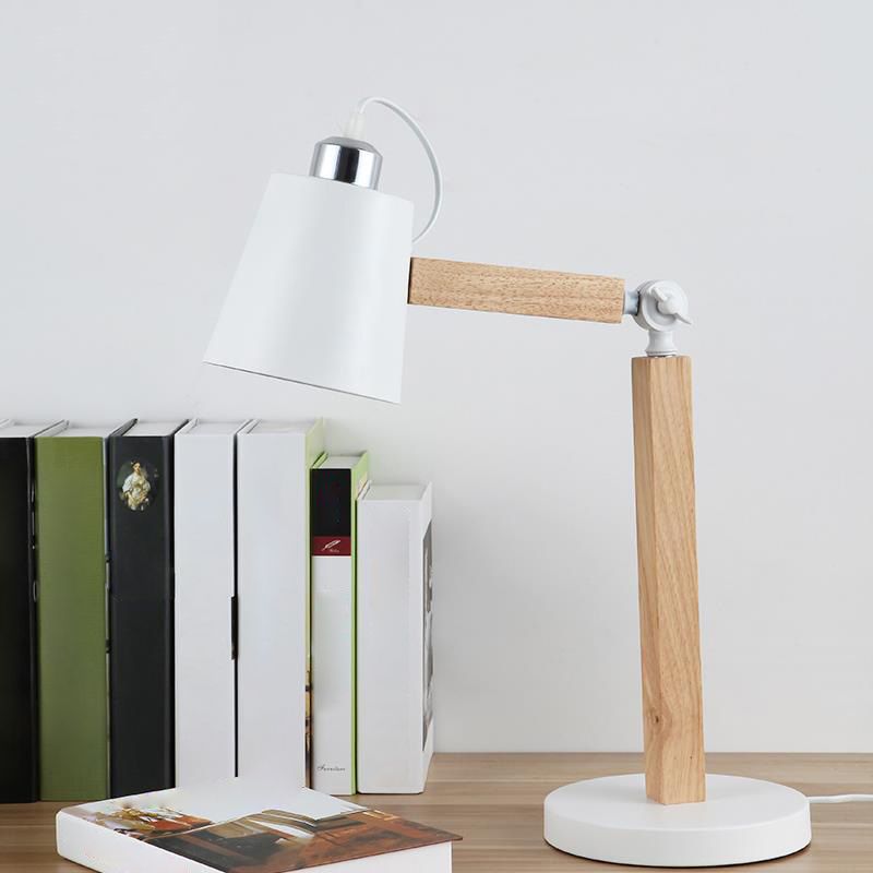 Nordic Tapered Shade Study Lamp Metal 1 Bulb Bedroom Table Light with Swing Arm