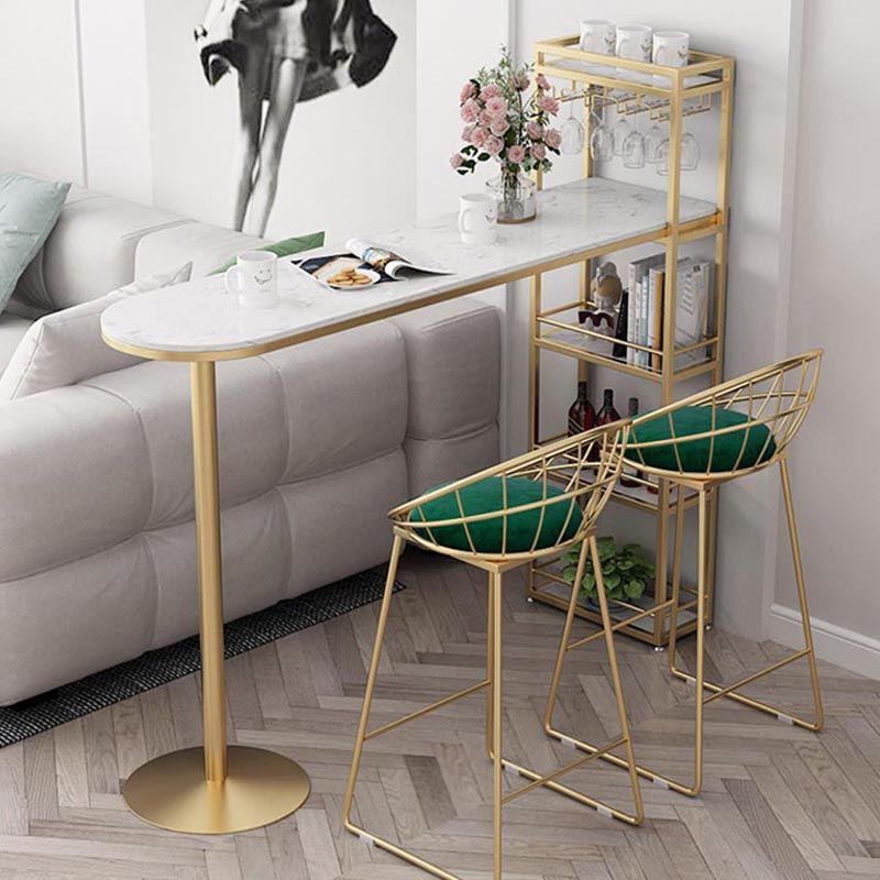 Contemporary Bar Table Stone Top Indoor Bistro Table with Storage Rack