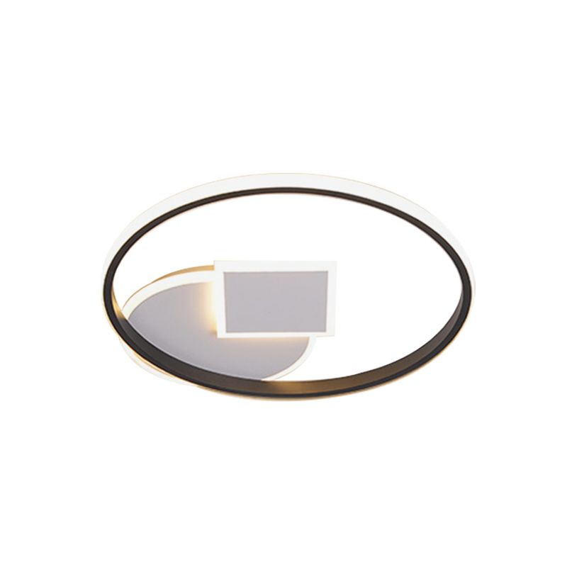 Geometrical Thin Acrylic Flush Mount Modern Black-White 16.5"/20.5" W LED Flushmount Ceiling Lamp in Warm/White Light for Dorm