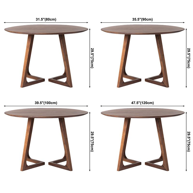 Round Pedestal Casual Dining Table Brown Tone Fixed Table with Pinewood Solid Wood