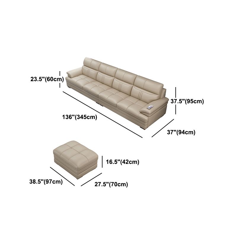 Pillow Top Arm Sectional Sofa 37.4"High Leather Cushion Back Sofa,Beige