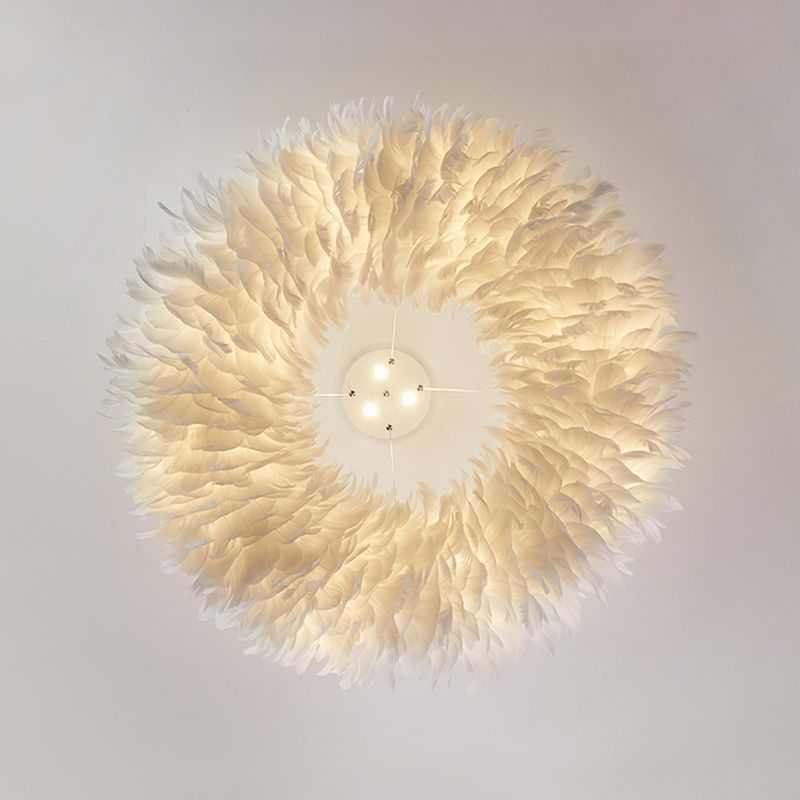 Modern Circular Chandelier Lights Feather Chandelier Light Fixture in White