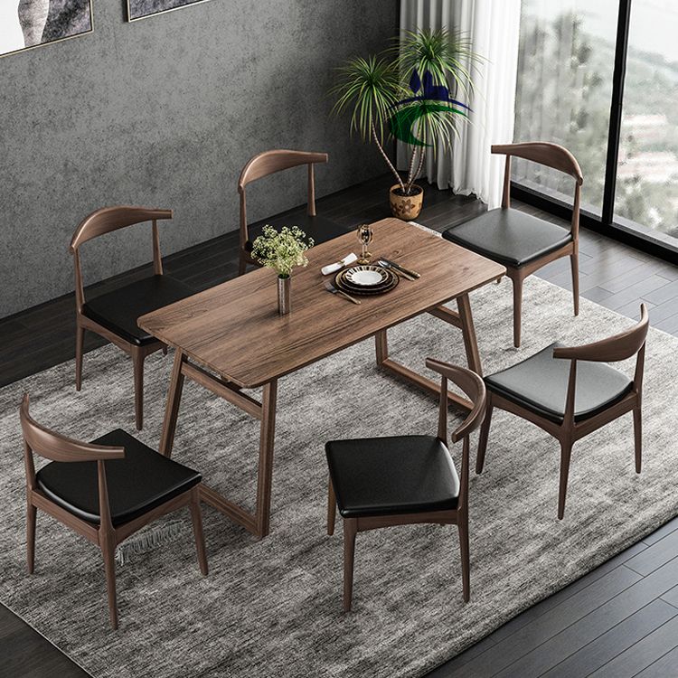 1/5/7 Pcs Ash Wood Modern Dining Set with Rectangle Table and Wooden Chairs Dinette Set