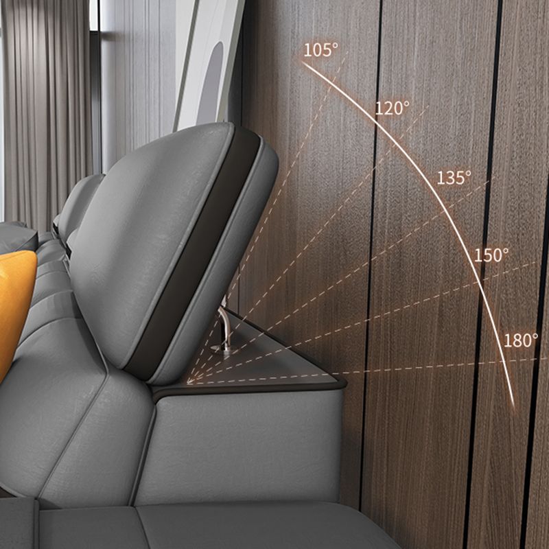 Contemporary Cloud Gray Square Arm Stationary Genuine Leather Sofa