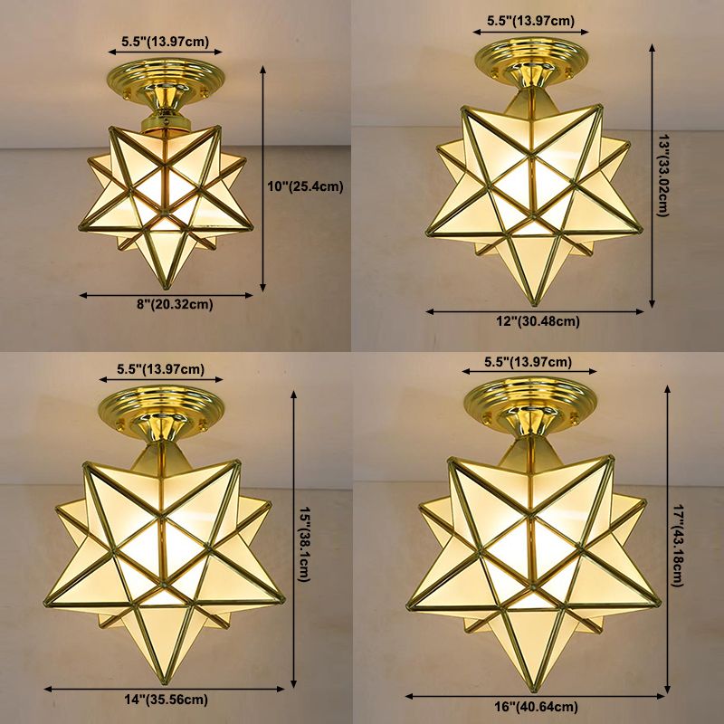Glass Star Semi Flush Mounting Iluminación Vintage Aisle Techo de techo de montaje de montaje en oro