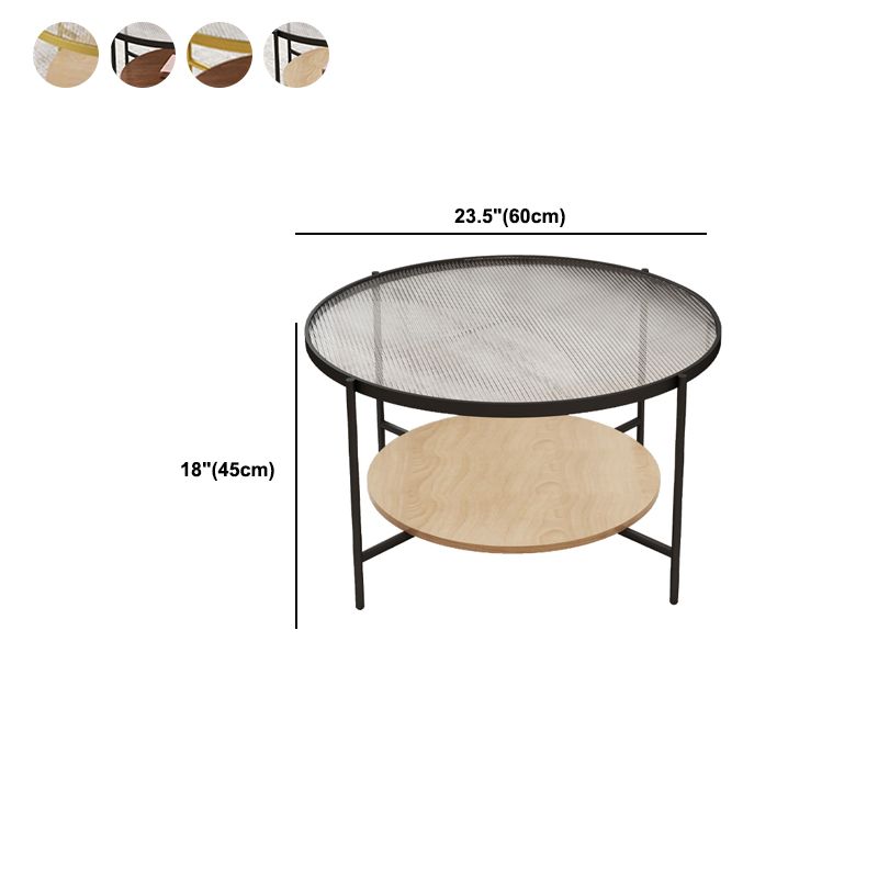 17.7" H Modern Round Glass Coffee Table Steel 4 Legs Cocktail Table with Shelf
