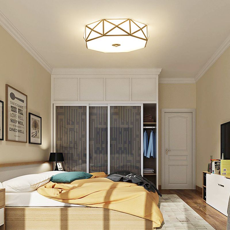 Glas Flushmount Verlichting Minimalistische Messing Drum Slaapkamer Flush Mount Plafond Licht Profiel