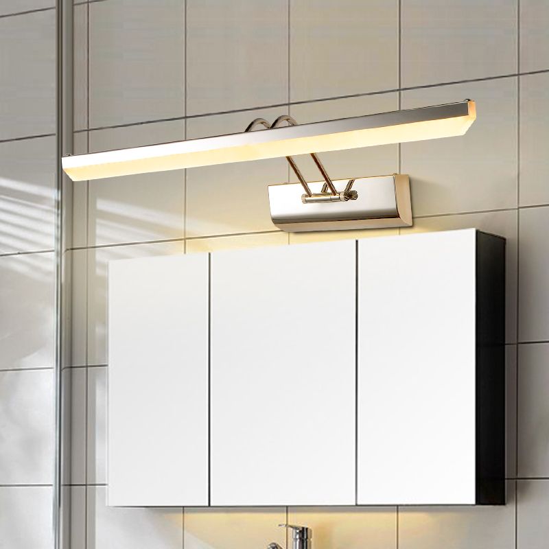 Luce di vanità moderna lineare Metal Mirror LED a 1 luce Light per bagno in argento