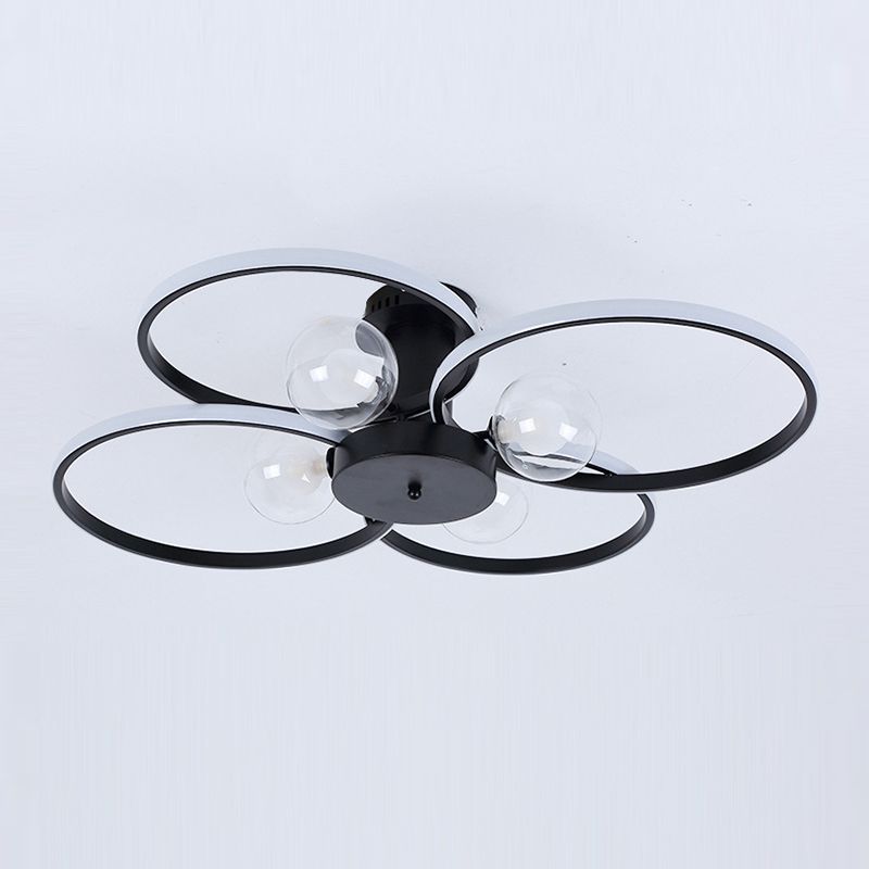 Modern Ring Shaped LED Semi Flush Light Living Room Ceiling Light with Glass Shade