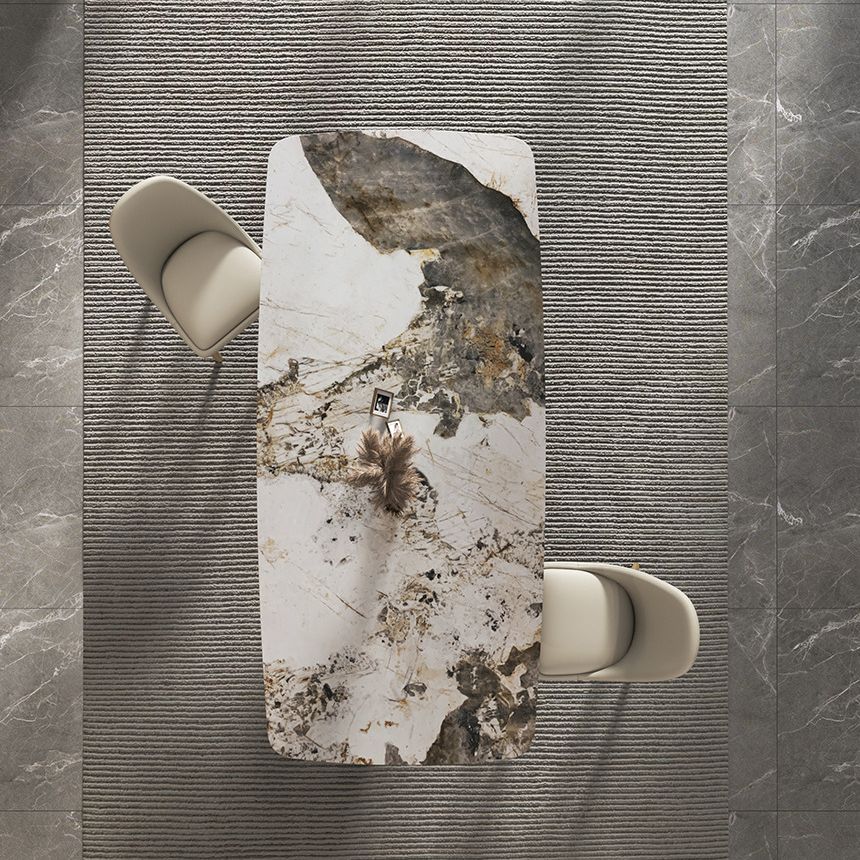 Contemporary Stone Dining Table Rectangle Table with Pedestal Base