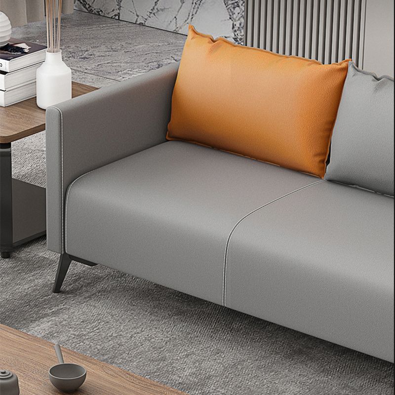 Leather Grey Sofa Stationary Square Arm Seating for Living Room