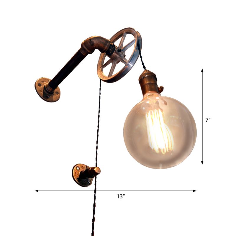 Éclairage mural de conception de poulie de style vintage avec ampoule nue 1 lumière en fer, luminaire d'éclairage à la ferme pour la ferme pour la ferme