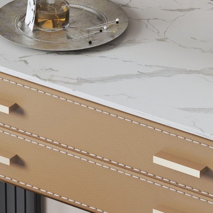 2 Storage Drawers Mirrored Vanity Set Genuine Leather Make-up Vanity