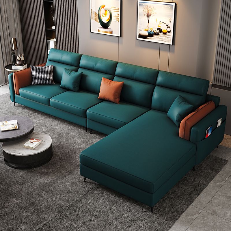 Pillow Arms Sectional Contemporary Stain-Resistant Faux Leather 4-Seater Sofa