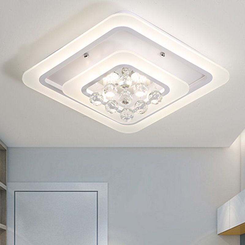 19.5"/23.5"/27.5" W LED Flush Ceiling Light Modern White Square Crystal Flush Mount Lighting, Warm/White Light