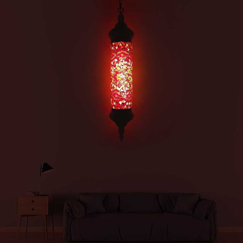 Bronze Tube Ceiling Light Retro Colorful Glass 1/4 Heads Pendant Lighting Fixture for Living Room