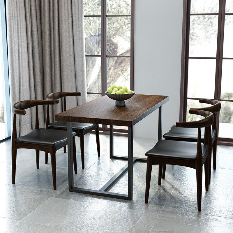 Industrial 1/2/5 Pieces Furniture Rectangle Solid Wood Dining Set in Brown
