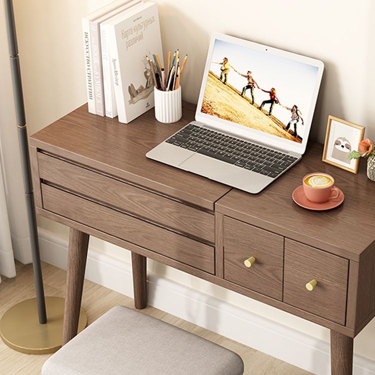 Solid Wood Makeup Vanity Desk Flip-Top Mirror Makeup Vanity Set with Drawer