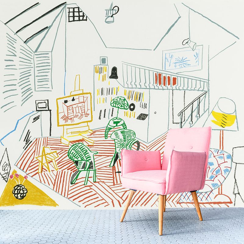 Non-Woven Waterproof Murals Modern Art Inner View of Studio Drawing Wall Covering