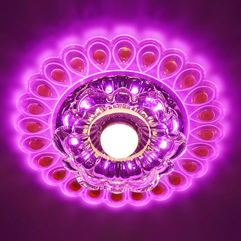 Blossoming Flower Entryway Flush Monte Lighting Crystal Minimalist LED Flush Mount Fixture in Clear
