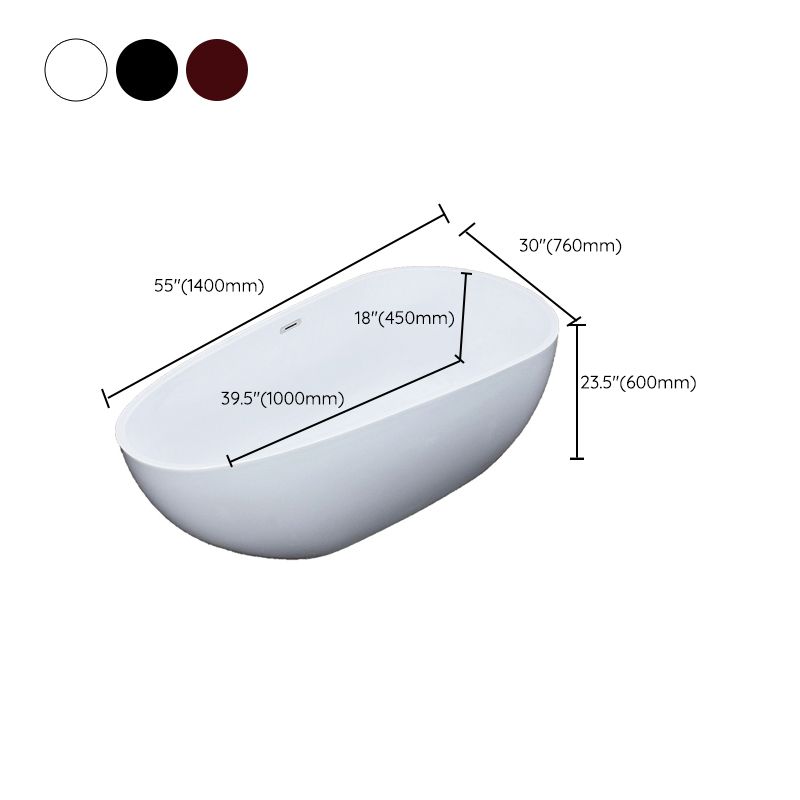 Modern Soaking Bathtub Oval with Drain Acrylic Freestanding Bath Tub