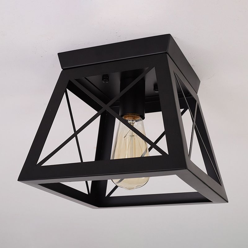 Metal Black Flush Mount Ceiling Light Fixture Square Industrial Style Flush Mount Lamp