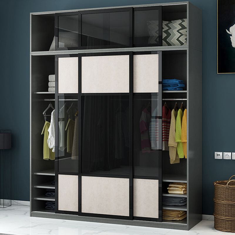 Engineered Wood Storage Cabinet with Glass Doors Contemporary Cabinet with Sliding Doors