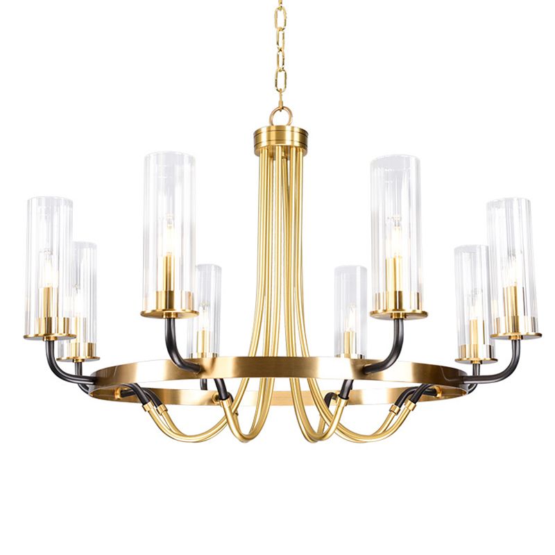 Post-Modern Metal Hanging Chandelier Light Clear Glass Shade Ceiling Chandelier in Gold for Living Room