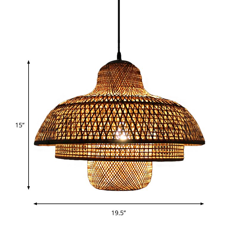 Wood 3-Tier Hanging Lamp Contemporary 1 Head Bamboo Ceiling Pendant Light for Restaurant