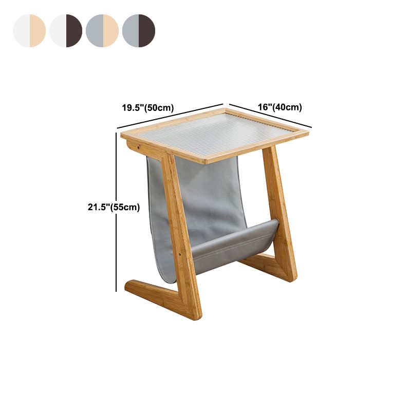 Modern Rectangle Glass Top Side Table Wood Abstract base End Table with Magazine Holder